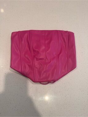 Faux Leather Pink Strapless Corset Crop Top